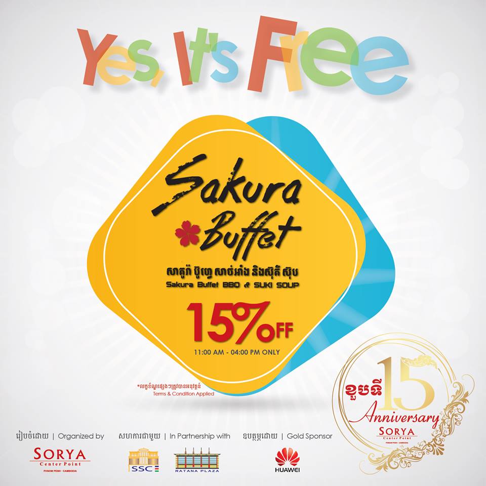 15% off for BBQ & Soup buffet at Sakura Buffet